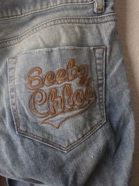 See By Chloe Light Blue Denim Jeans with Brown Embroidered Logo